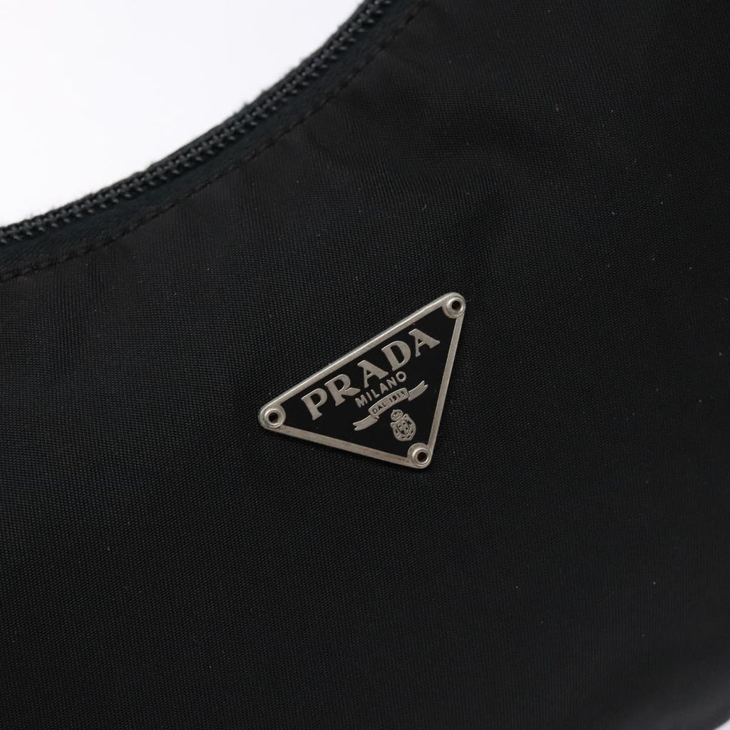 PRADA hand bag nylon black silver