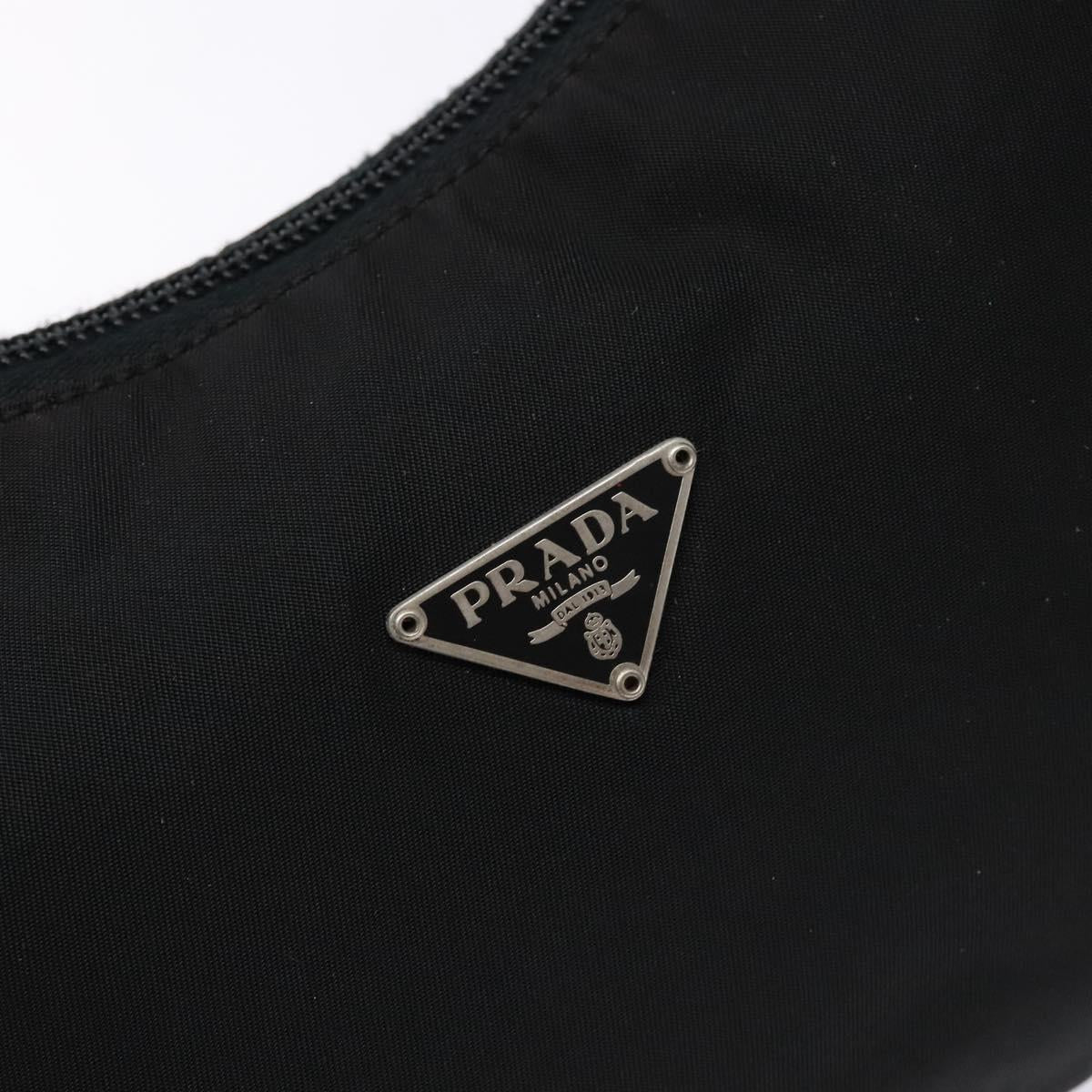 PRADA hand bag nylon black silver