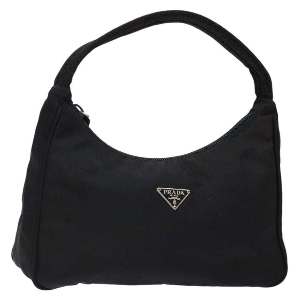 PRADA hand bag nylon black silver