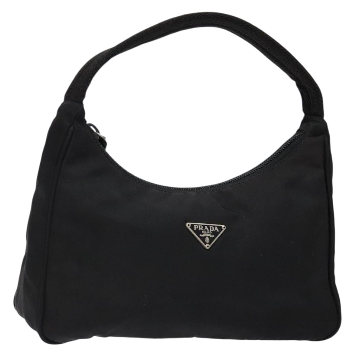 PRADA hand bag nylon black silver
