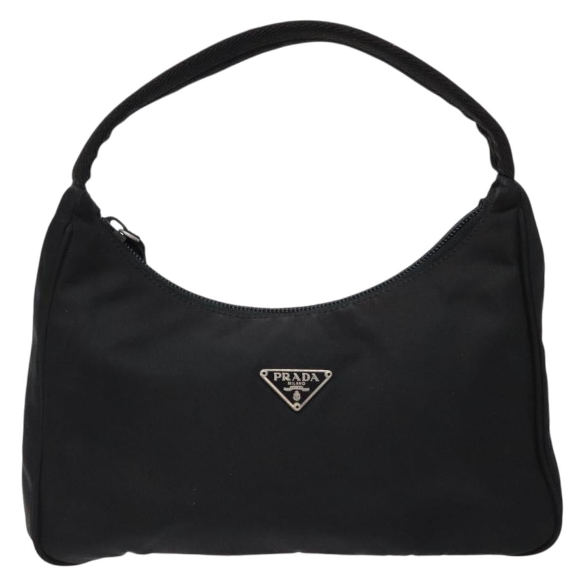 PRADA hand bag nylon black silver
